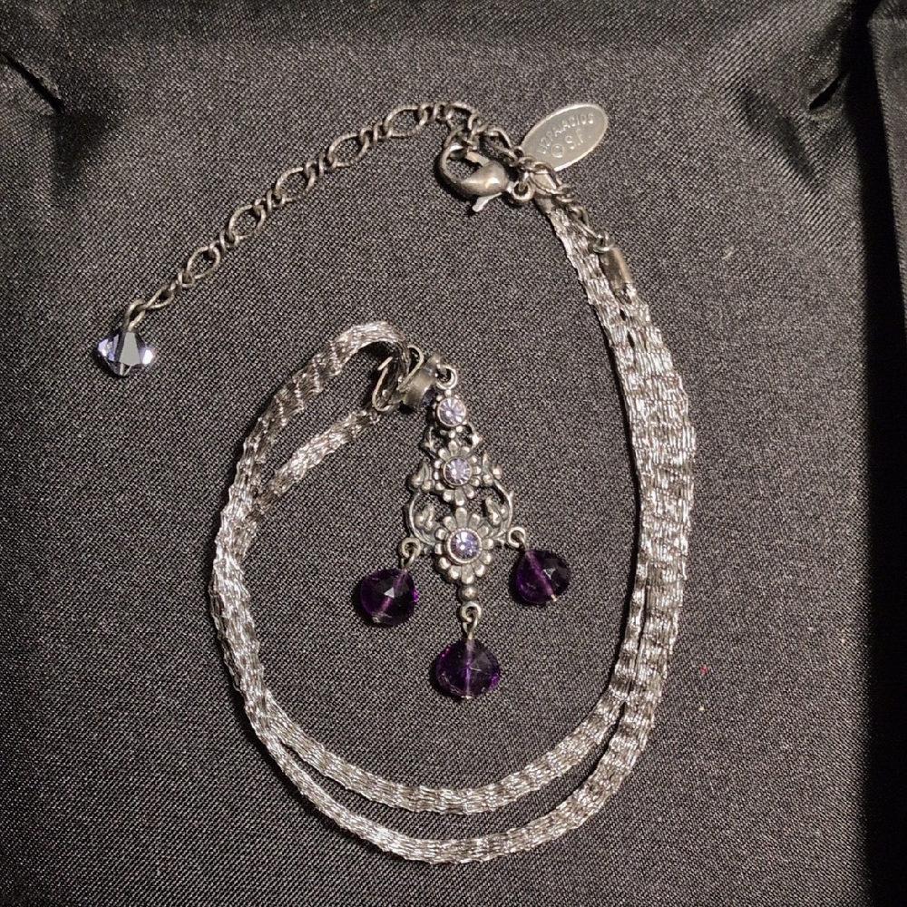 ​Liz Palacios S.F. Signed Art NouveauStyle Silver Mesh Necklace, Purple Amythest